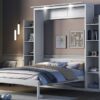 Queen Size Murphy Wall Bed With Shelves And LED Lights - White - Image 16
