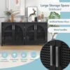 Large Storage Space Sideboard With Artificial Rattan Door And Metal Handles For Living Room And Entryway - Black - Image 6