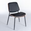 Dining Chairs Mid-Century Modern Retro Faux Leather Chair With Walnut Bentwood Back Upholstered Seat Metal Legs Adjustable Foot For Kitchen Dining Room Chairs (Set of 2) - Black - Image 4