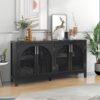 Large Storage Space Sideboard With Artificial Rattan Door And Metal Handles For Living Room And Entryway - Black - Image 4