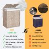 Laundry Hamper With Lid PE Rattan Powder Coating Frame Clothes Hampers With 2 Removable Bags, 100L - Gray - Image 11