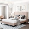 Queen Size Upholstered Platform Bed, Box Spring Needed - Beige - Image 10