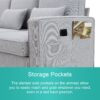 4 Seater Modern Linen Sofa With Armrest Pockets And 4 Pillows, Minimalist Style Couch - Light Gray - Image 18
