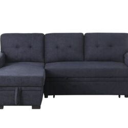 Lucca II - Woven Fabric Reversible Sleeper Sectional Sofa With Storage Chaise and Pocket Coil Seating - Dark Gray
