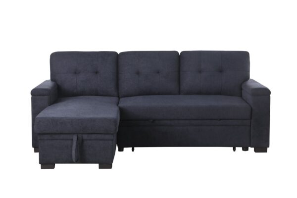 Lucca II - Woven Fabric Reversible Sleeper Sectional Sofa With Storage Chaise and Pocket Coil Seating - Dark Gray