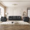 3 Piece Living Room Set Modular Sectional Couch Upholstered 3 Seater Sofa & 2 Armchairs 5 Seat - Gray - Image 4