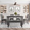 Dining Room Table And Chairs With Bench, Rustic Wood Dining Set (Set of 6) - Gray - Image 2