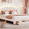 Queen Size Upholstered Platform Bed With Drawer - Beige - Image 12