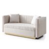 Contemporary Vertical Channel Tufted Velvet Sofa Loveseat Upholstered 2 Pieces Set With 4 Pillows - Beige - Image 6