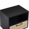 15.75" Rattan End Table With Drawer And Solid Wood Legs, Modern Nightstand, Side Table For Living Room, Bedroom - Black - Image 13