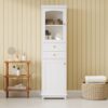 Tall Bathroom Storage Cabinet With Glass Doors, Free-Standing, Two Drawers, And Adjustable Shelves, MDF Board, Painted Perfect For Displaying Your Favorite Items - White - Image 26
