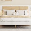 Queen Size Bed Frame With 2 Nightstands Elegant Design With Lamps - White - Image 17