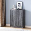 Two Door Shoe Storage Cabinet, Entryway Shoe Organizer With 5 Shelves - Distressed Gray - Image 2