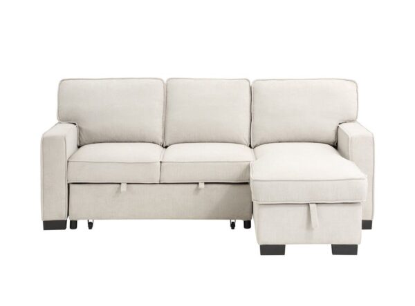 Estelle - Fabric Reversible Sleeper Sectional With Storage Chaise Drop-Down Table 2 Cup Holders And 2 USB Ports - Beige