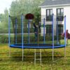 10Ft Trampoline With Basketball Hoop Inflator And Ladder (Inner Safety Enclosure) - Blue - Image 4