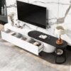 Modern Extendable TV Stand For TVs Up To 75", Entertainment Center Media Console With 3 Drawers, Metal Adjustable Legs For Living Room - White / Black - Image 2