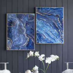 Framed Art Panels, Unique Marbled Design (Set of 2) - Blue
