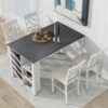 Topmax - 5 Piece Updated Counter Height Solid Wood Dining Table Set, Table With Curved Wine Rack And 4 Upholstered Chairs - White - Image 3