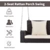 2 Person Wicker Hanging Porch Swing With Chains, Cushion, Pillow, Rattan Swing Bench For Garden, Backyard - Brown / Beige - Image 14