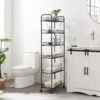 6 Tier Slim Rolling Storage Cart, Mobile Shelving Unit With Wheels, Metal Wire Storage Shelving Rack With Baskets For Kitchen Bathroom Office Laundry Narrow Piaces - Black - Image 2