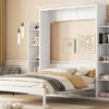 Queen Size Murphy Wall Bed With Shelves And LED Lights - White - Image 18