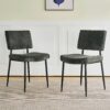 Modern Dining Chair (Set of 2) Fabric Upholstered With Black Metal Legs, Home And Bedroom Use - Gray - Image 2