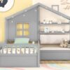 Twin Size House Bed With Sofa, Kids Platform Bed With 2 Drawers And Storage Shelf - Gray - Image 13
