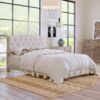 Full Upholstered Platform Bed With Saddle Curved Headboard And Diamond Tufted Details - Beige - Image 10