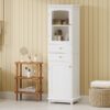 Tall Bathroom Storage Cabinet With Glass Doors, Free-Standing, Two Drawers, And Adjustable Shelves, MDF Board, Painted Perfect For Displaying Your Favorite Items - White - Image 24
