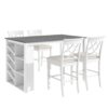 Topmax - 5 Piece Updated Counter Height Solid Wood Dining Table Set, Table With Curved Wine Rack And 4 Upholstered Chairs - White - Image 8