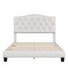 Full Upholstered Platform Bed With Saddle Curved Headboard And Diamond Tufted Details - Beige - Image 5