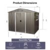 8Ft x 6Ft Outdoor Metal Storage Shed With Window (W540S00016) - Gray - Image 10