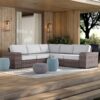 Wide Reversible Outdoor Sectional Sofa With Cushions - Brown / Gray - Image 4
