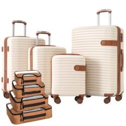 4 Piece Luggage Set Suitcase Set, Abs Hard Shell Lightweight Expandable Travel Luggage With 4 Packing Cubes, Tsa Lock, Spinner Wheels (16 / 20 / 24 / 28) - Cream