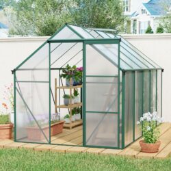 6X10Ft Polycarbonate Greenhouse Raised Base And Anchor Aluminum Heavy Duty Walk-In Greenhouses For Outdoor Backyard In All Season - Green