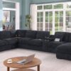 Celine - Chenille Fabric Corner Sectional Sofa With Right Facing Chaise, Cupholders, And Charging Ports - Dark Gray - Image 13