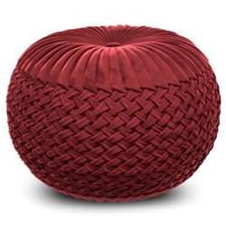 Grafton - Velvet Round Pouf - Maroon