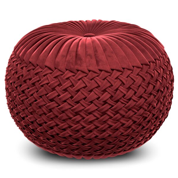 Grafton - Velvet Round Pouf - Maroon