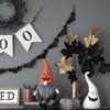 Sitting Gnome With Knit Hat, For Halloween Decor - Black / Orange / White - Image 11
