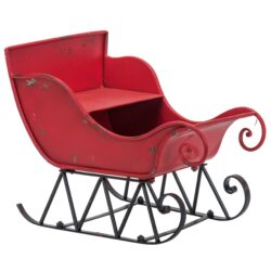 Iron Sleigh Large, Distressed Christmas Santa Sleigh Holiday Decoration - Black / Red