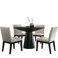 Jasper - 5 Piece Wide Contemporary Round Dining Table With Black Finish Chairs (Set of 5) - Ebony Black