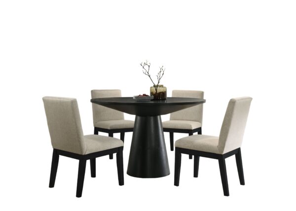 Jasper - 5 Piece Wide Contemporary Round Dining Table With Black Finish Chairs (Set of 5) - Ebony Black