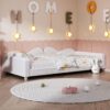 Twin Size Upholstered Daybed, Sherpa Fabric Sofabed With Cloud-Shaped Backrest, No Box - Spring Needed - White - Image 12
