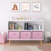Kids Bookcase With Collapsible Fabric Drawers, Children's Book Display, Toy Storage Cabinet Organizer - White / Pink - Image 8
