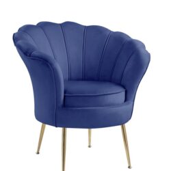 Angelina - Velvet Scalloped Back Barrel Accent Chair With Metal Legs - Blue