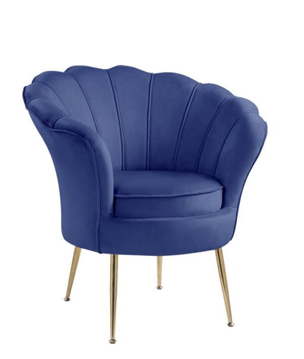 Angelina - Velvet Scalloped Back Barrel Accent Chair With Metal Legs - Blue