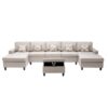 Nolan - Linen Fabric 6 Piece Double Chaise Sectional Sofa With Interchangeable Legs, Storage Ottoman, And Pillows - Beige - Image 4