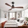 48" Ceiling Fan Without Light, 3 Solid Wood Blades Outdoor Ceiling Fan 6 - Speed Reversible DC Motor For Living Room - Black - Image 6