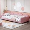Twin Size Upholstered Daybed, Sherpa Fabric Sofabed With Cloud-Shaped Backrest, No Box - Spring Needed - Pink - Image 3