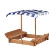 Kids Sandbox With Adjustable Cover, Sand Box With 2 Foldable Bench Seats, Outdoor Sandpit For Backyard Play - Light Brown - Image 4